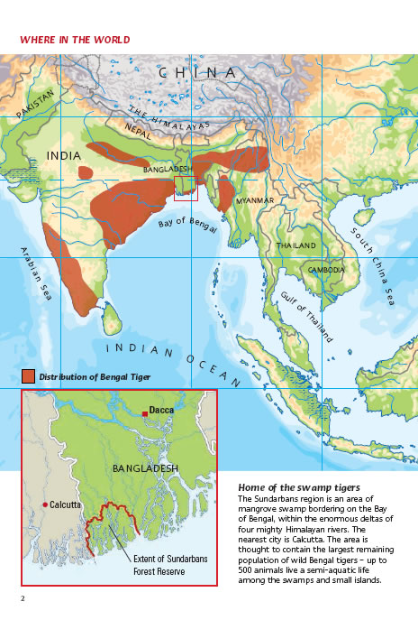 Map where the Bengal Tigers live